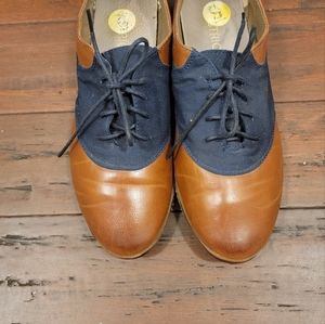 Brown and blue Oxfords